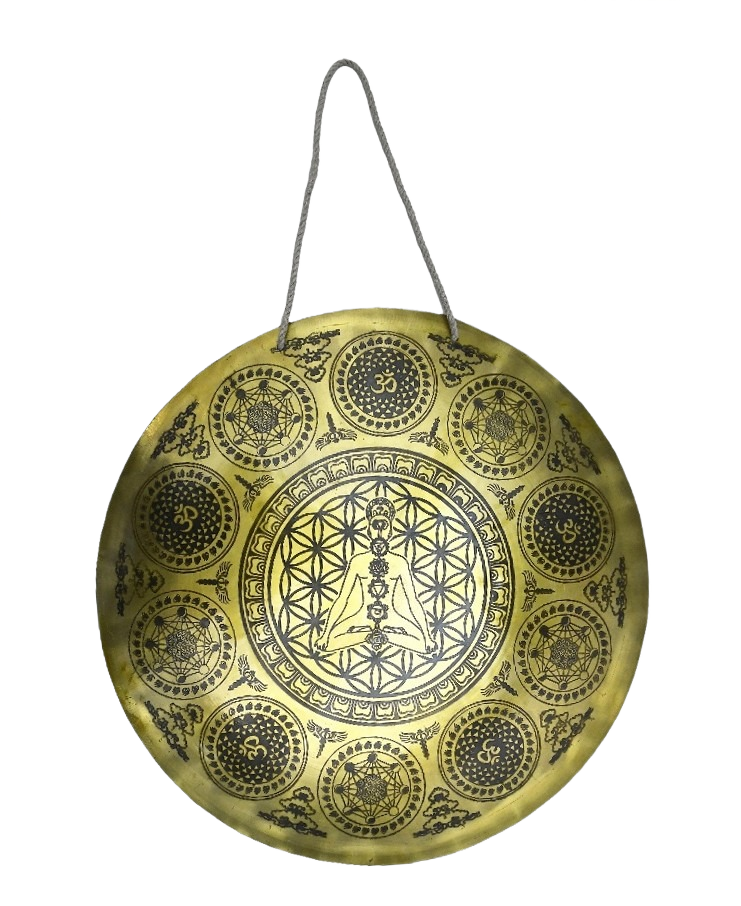 Home handcrafted wind gong meditating buddha with 7 chakra and om symbols